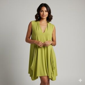 Alembika Sz 6 Lemon Green Lagenlook Sleeveless Short Tunic Dress